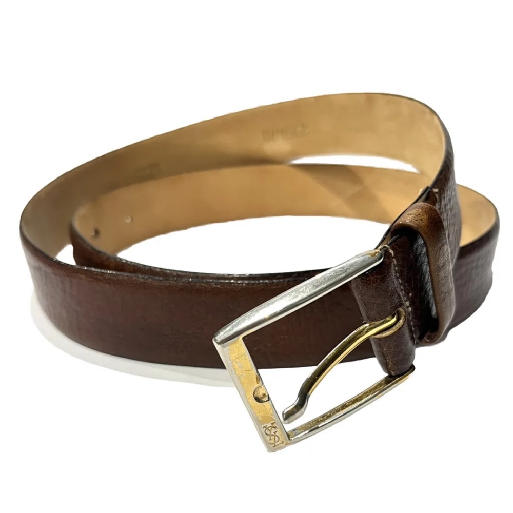 YVES SAINT LAURENT Vintage Leather Monogrammed Unisex Dark Brown Belt, Size 38